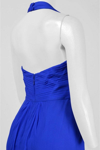 Aidan Mattox - 54469500 Plunging Halter Silk Draping Sheath Gown in Blue