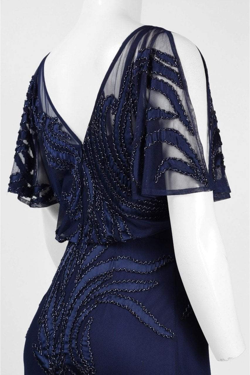 Aidan Mattox - 54471950 Embellished Illusion Bateau A-line Dress in Blue