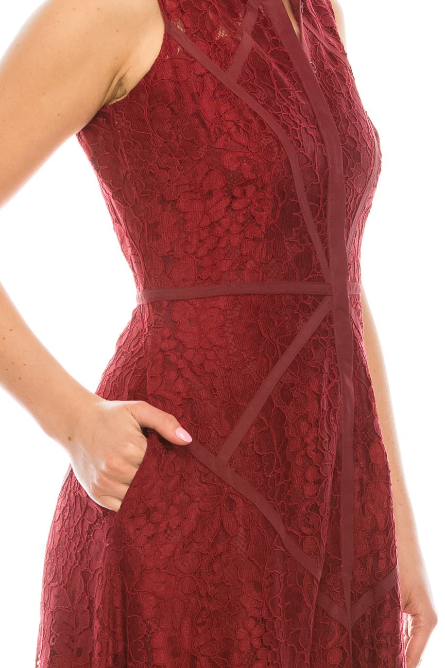 aidan mattox red lace dress Aidan by Aidan Mattox Illusions Lace Cutout Mini Dress Size 14UK/ 10US red