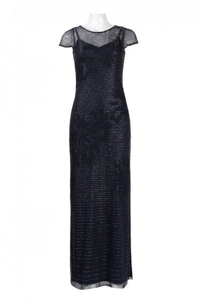Aidan Mattox - 54472190 Cap Sleeve Pattern Beaded Illusion Dress In Blue