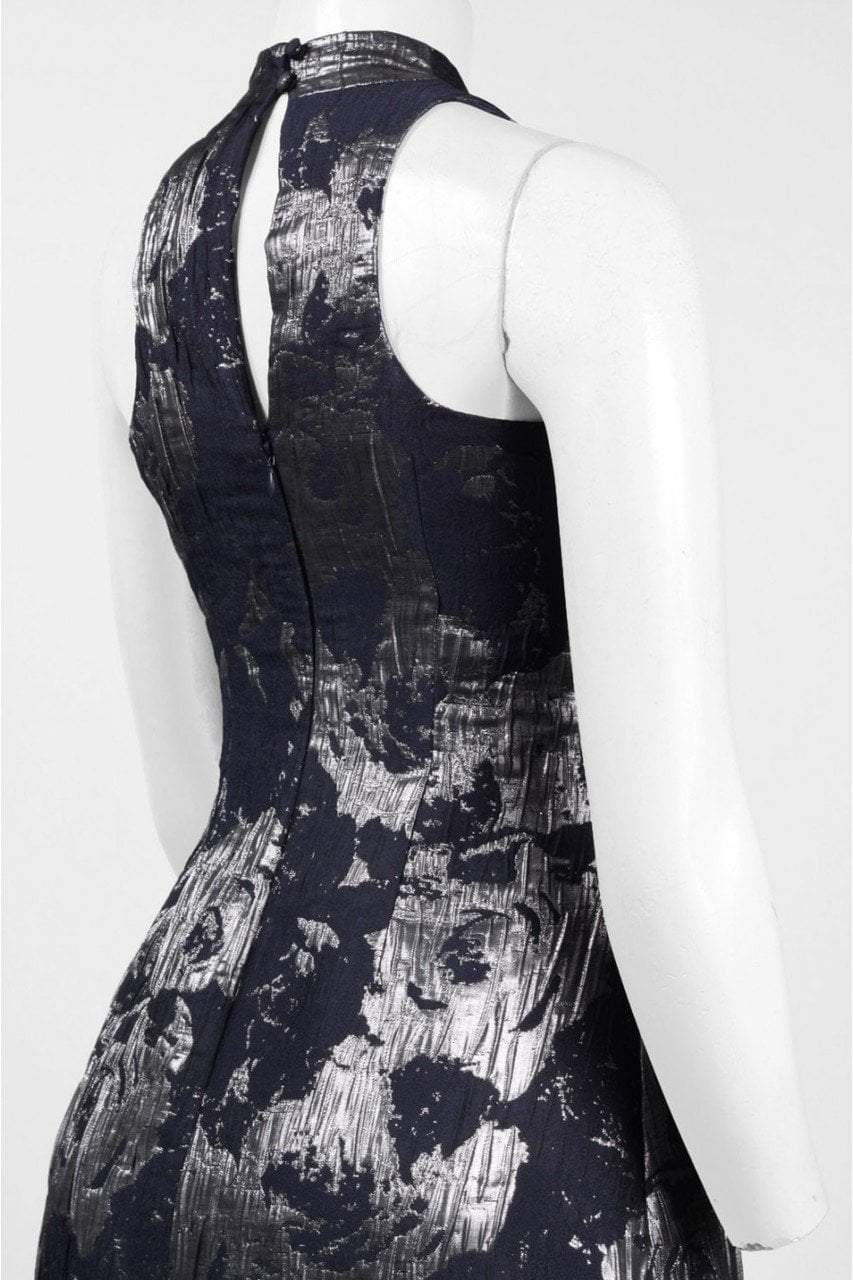 Aidan Mattox - MD1E200784 Sleeveless Metallic Floral Print Gown in Black and Silver