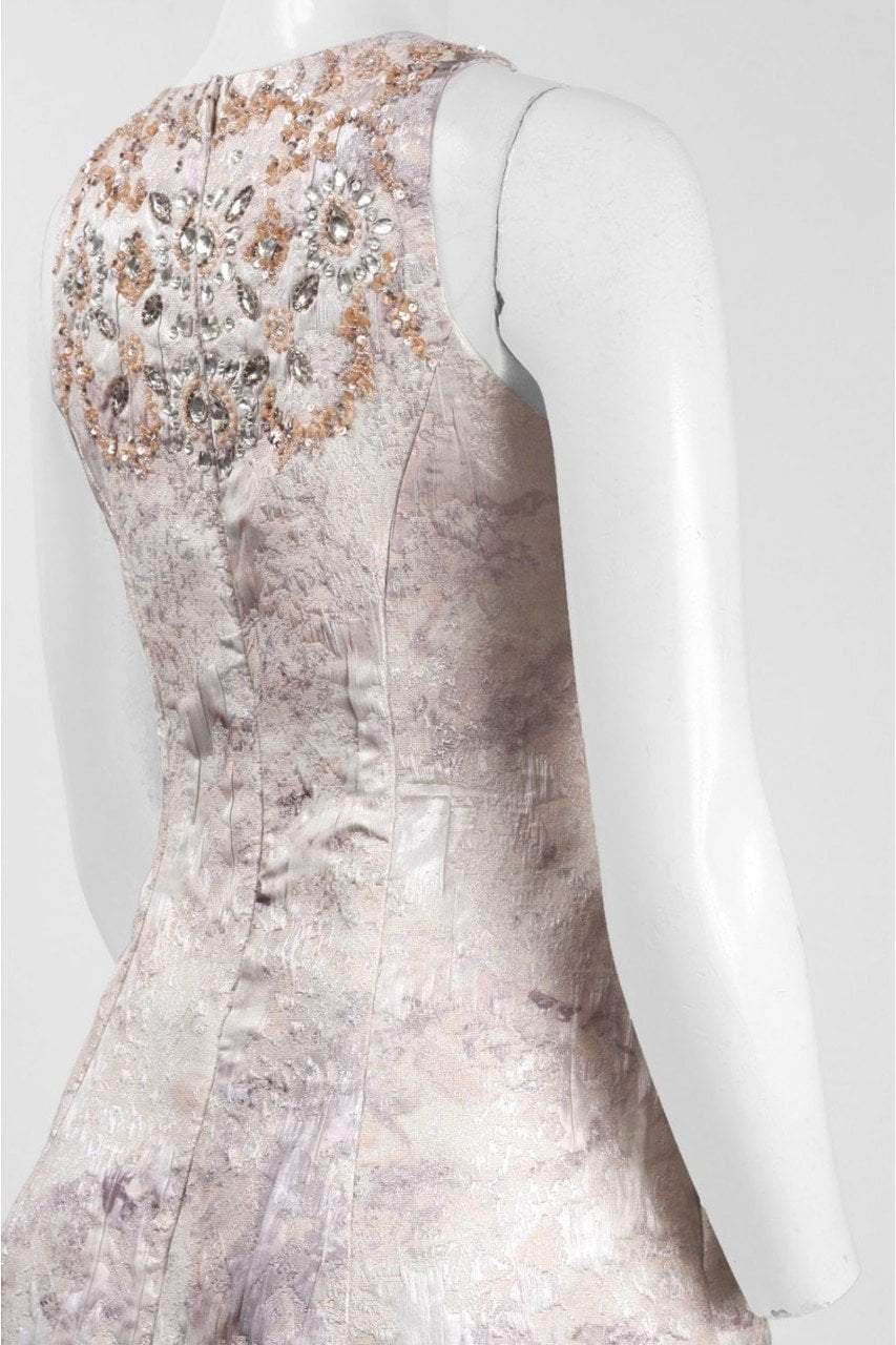 Aidan Mattox - MD1E200972 Halter Neck Embellished High Low Dress in Neutral