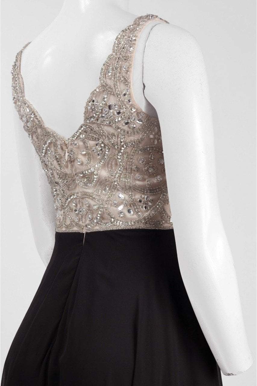 Aidan Mattox MD1E200982 - Long Beaded Mesh A-Line Dress - Sleeveless, A-Line Skirt, Back Zipper, V-Back, Ribbon Tie ADASA Aidan Mattox MD1E200982 - Long Beaded Mesh A-Line Dress - Sleeveless, A-Line Skirt, Back Zipper, V-Back, Ribbon Tie ADASA