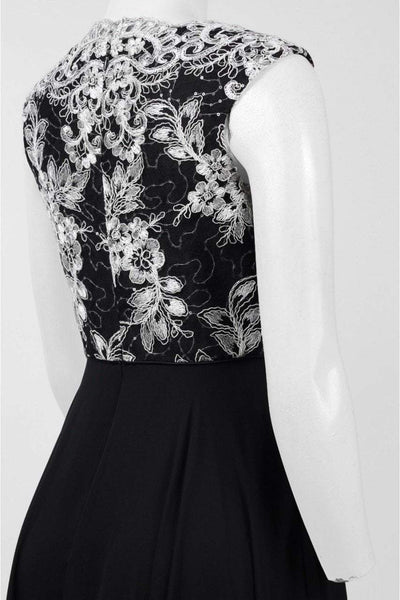 Aidan Mattox - MD1E201158 Metallic Lace Scalloped V-neck A-line Dress in White and Black