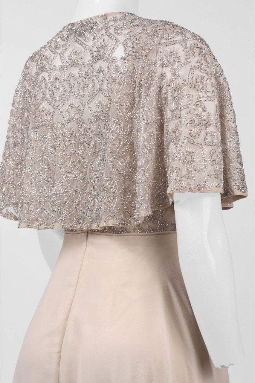Aidan Mattox - MD1E201185 Embellished Caped Scoop Neck A-Line Gown in Neutral and Pink