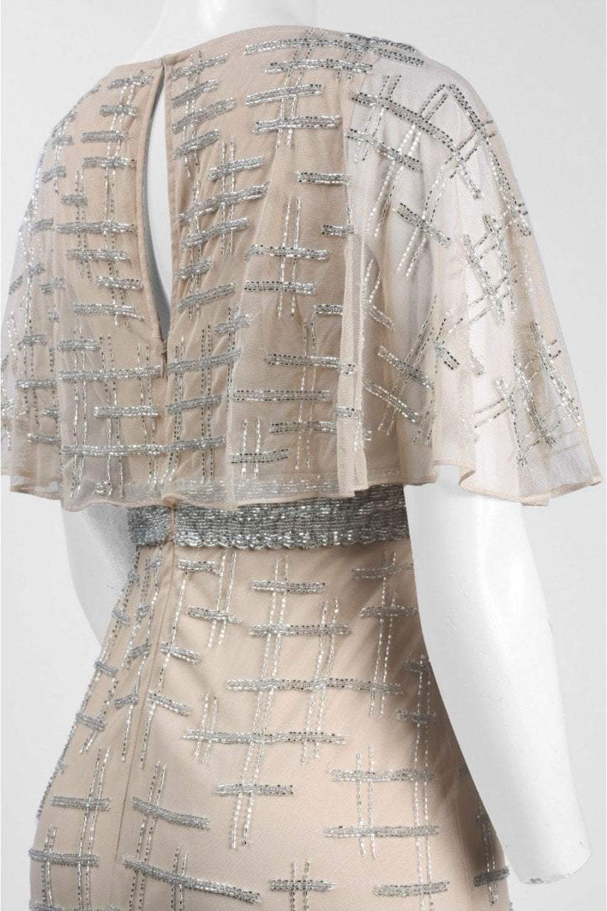 Aidan Mattox Womens Beaded Cape Sleeves Evening Dress