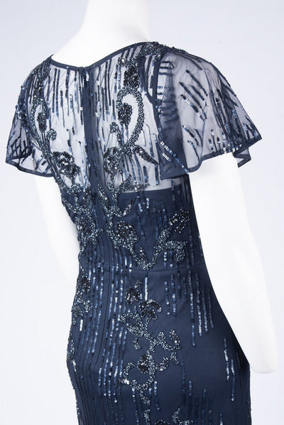 Aidan Mattox - MD1E203304 Bedazzled V-neck Sheath Dress In Blue