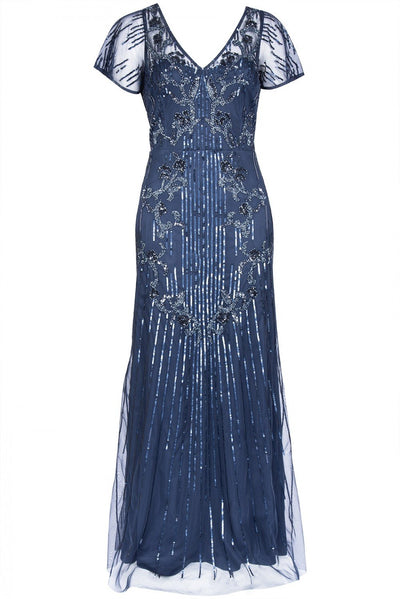 Aidan Mattox - MD1E203304 Bedazzled V-neck Sheath Dress In Blue
