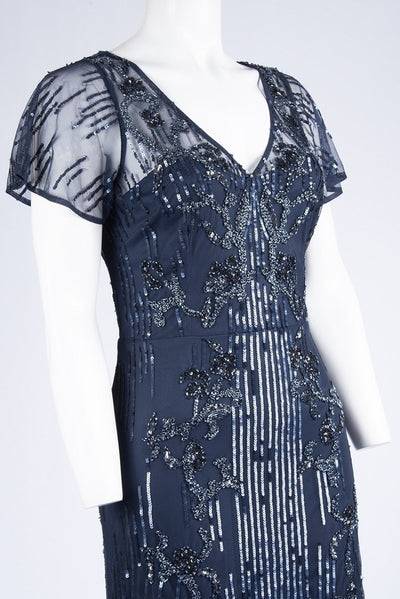 Aidan Mattox - MD1E203304 Bedazzled V-neck Sheath Dress In Blue