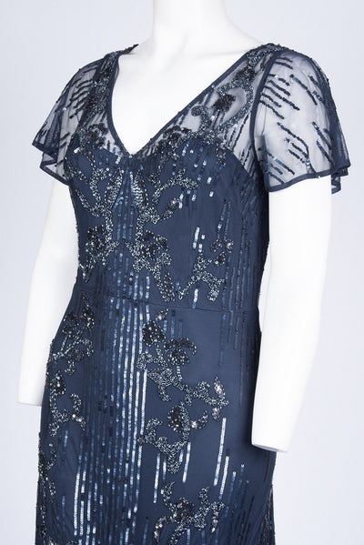 Aidan Mattox - MD1E203304 Bedazzled V-neck Sheath Dress In Blue