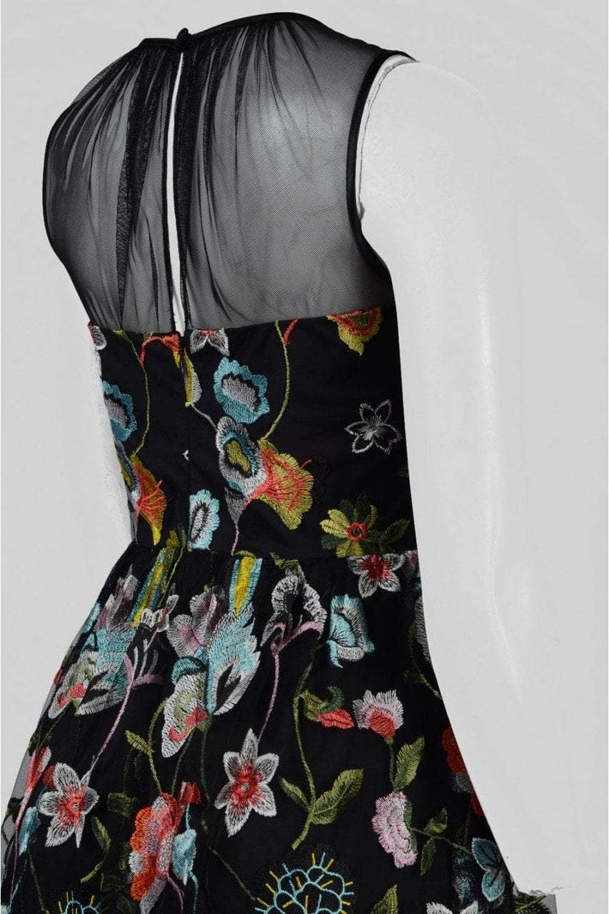 Aidan Mattox - MN1E200738 Floral Embroidered A-line Dress in Black and Multi-Color