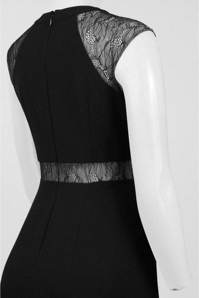 Aidan Mattox - MN1E201092 Lace Paneled Cap Sleeve Crepe A-line Gown in Black
