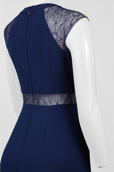Aidan Mattox - MN1E201092 Lace Paneled Cap Sleeve Crepe A-line Gown in Blue
