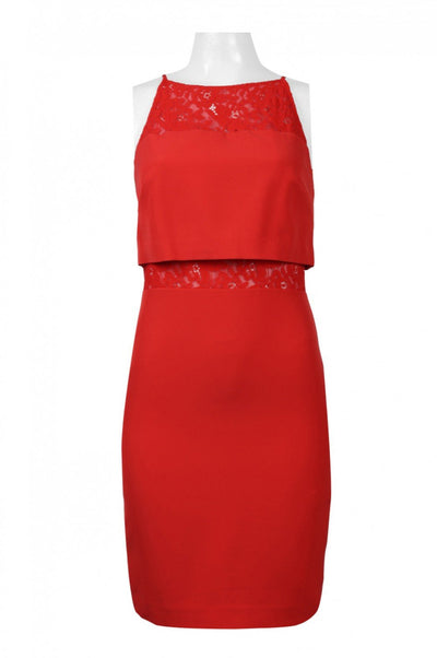 Aidan Mattox - MN1E201095 Keyhole Cutout Popover Sheath Dress In Red