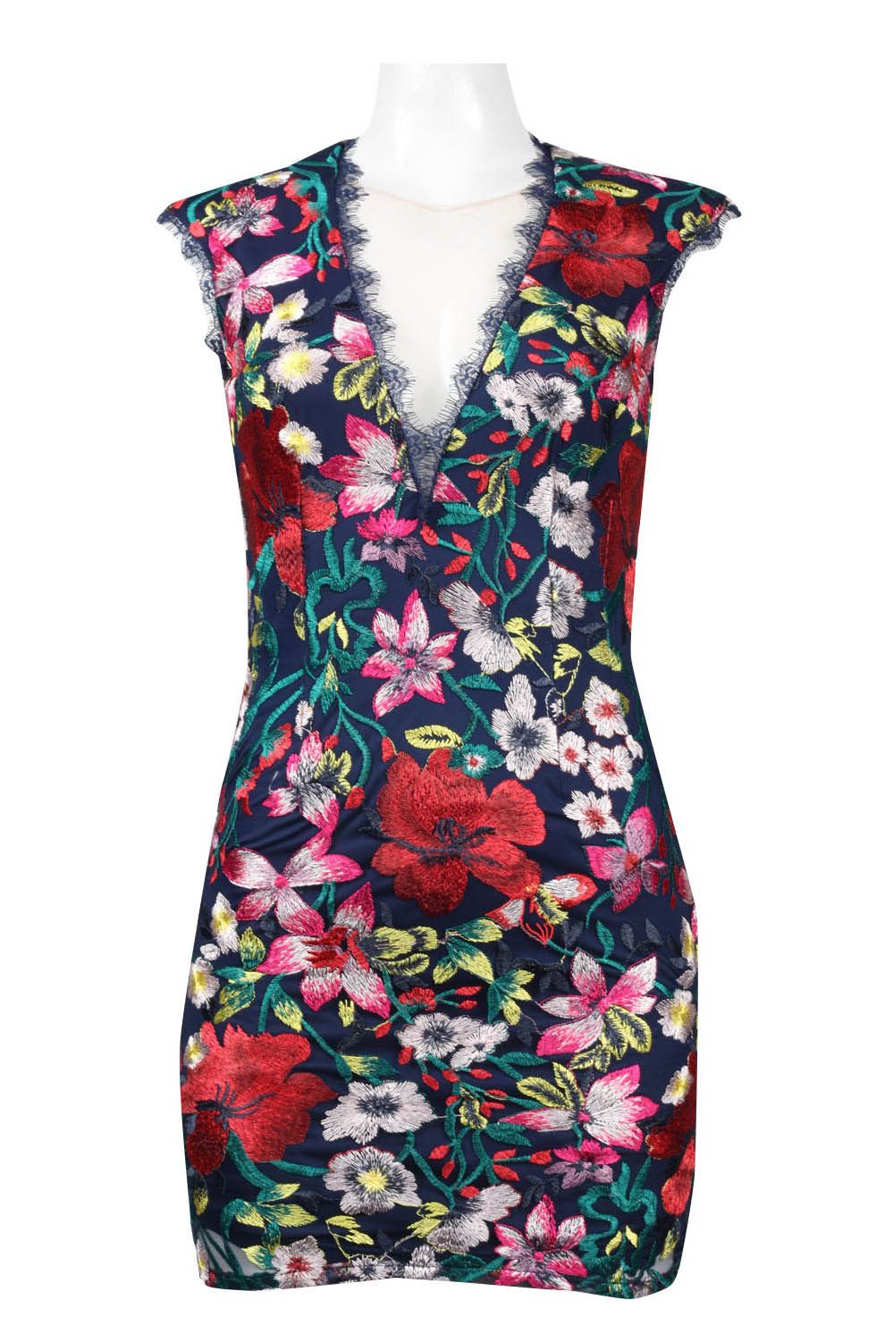 Aidan Mattox - MN1E201728SC Scallop V Neck Floral Short Dress