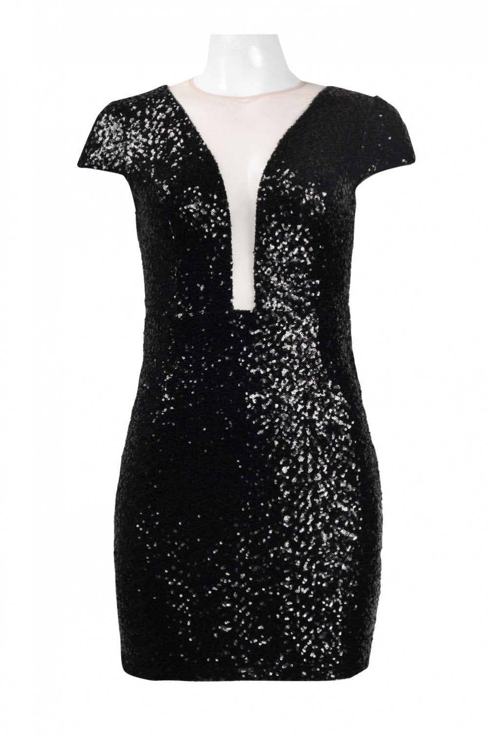 Aidan by Aidan Mattox - MN1E201994 Plunging Illusion Sequined Sheath Dress In Black