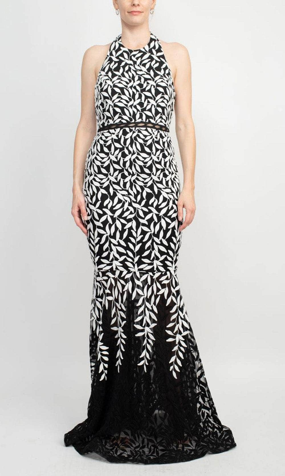 Alberto Makali 185600 - Halter Leaf Embroidered Evening Gown Evening Dresses 4 / Black White