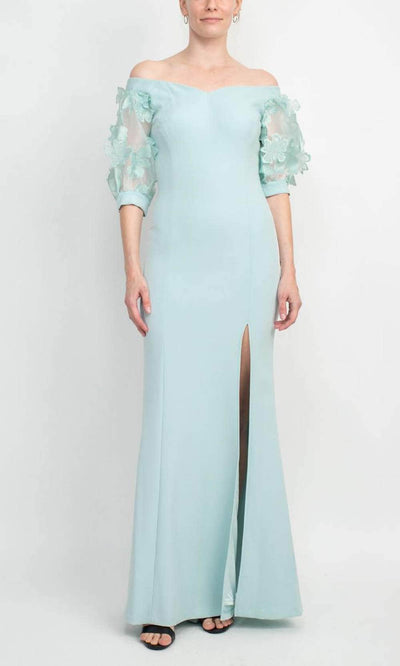 Alberto Makali 185715 - Applique Sleeve Evening Gown Special Occasion Dress 4 / Sky Blue