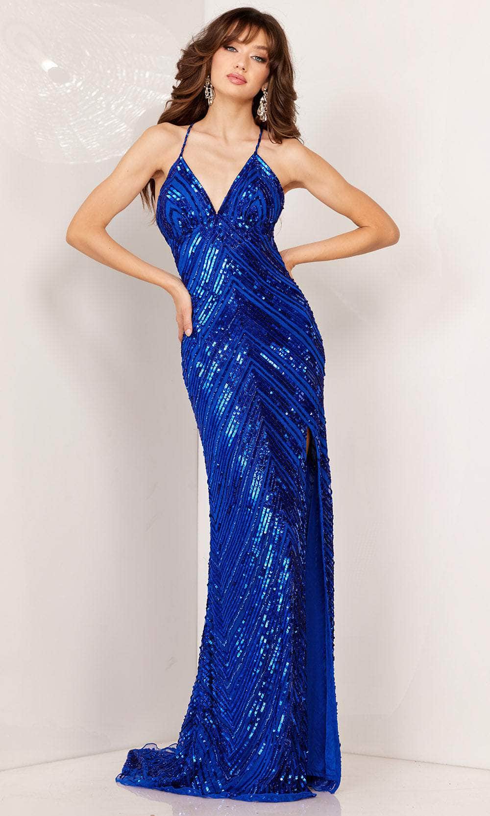 Aleta Couture 1106 - V-Neck High Slit Evening Gown Special Occasion Dresses