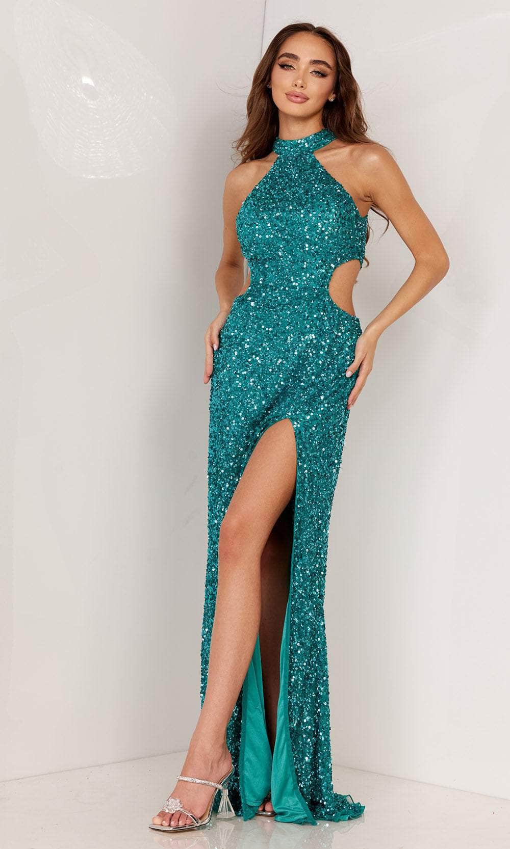Aleta Couture 1215 - Sparkling Side Cut-Out Gown Special Occasion Dresses 000 / Teal