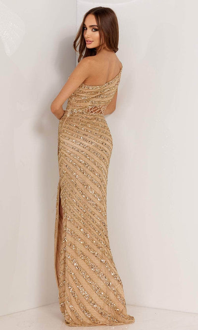 Aleta Couture 1231 - Sequin Embellished Asymmetrical Neck Dress Special Occasion Dresses