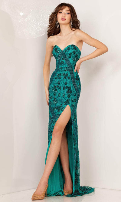 Aleta Couture 1264 - Rhinestone Embellished Strapless Dress Special Occasion Dresses 000 / Teal