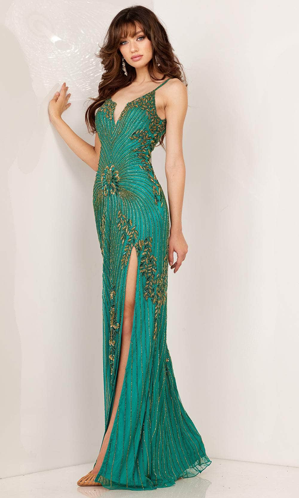 Aleta Couture 1275 - Beaded Fitted Dress Special Occasion Dresses 000 / Teal Gold