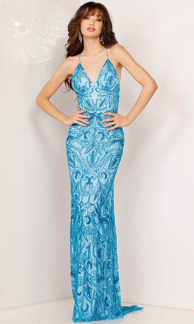 Aleta Couture 196 - Fitted Spaghetti Straps Evening Dress Evening Dresses 000 / Bright Sky