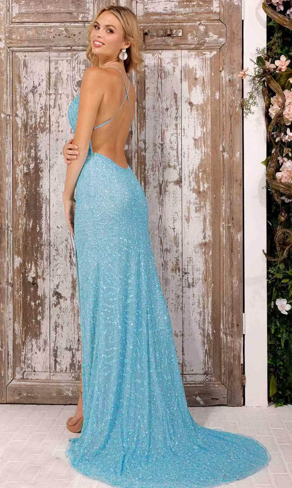 Aleta Couture 882 - Long Sheath Dress - Sleeveless, Fitted Bodice, Thin Straps, Sequin Embellishments, Spaghetti Straps, Crisscross Back, Open Back, Aleta Couture 882 - Long Sheath Dress - Sleeveless, Fitted Bodice, Thin Straps, Sequin Embellishments, Spaghetti Straps, Crisscross Back, Open Back,