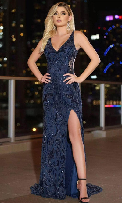 Aleta Couture 905 - V-Neck Sleeveless Dress Prom Dresses 000 / Navy