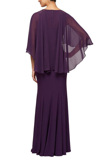 Alex Evenings - 81351472 Jeweled Cape Sleeve Flutter Chiffon Dress In Purple