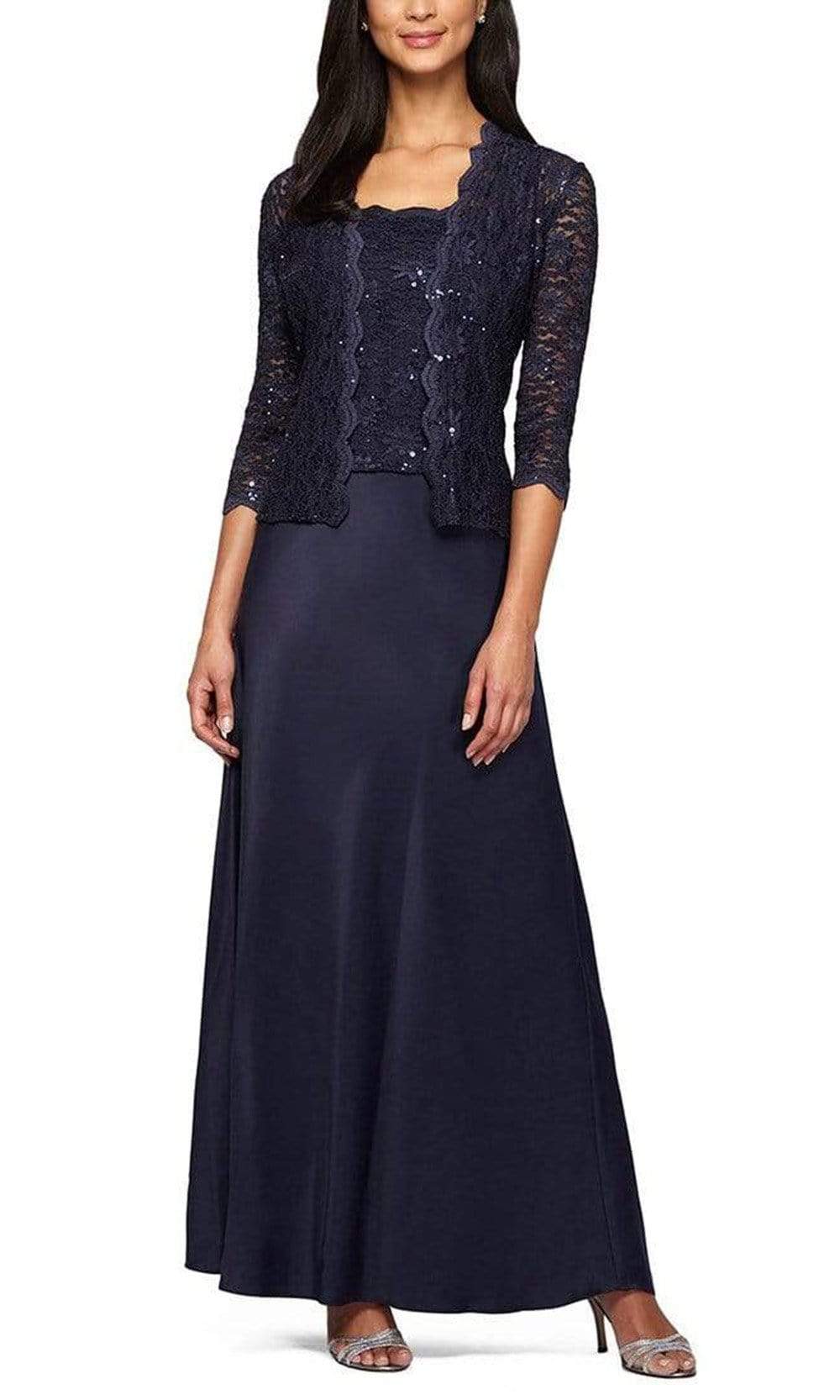 Alex Evenings Lace Jacket Gown with Satin Skirt, Size 6, Eggplant Alex Evenings Lace Jacket Gown with Satin Skirt, Size 6, Eggplant