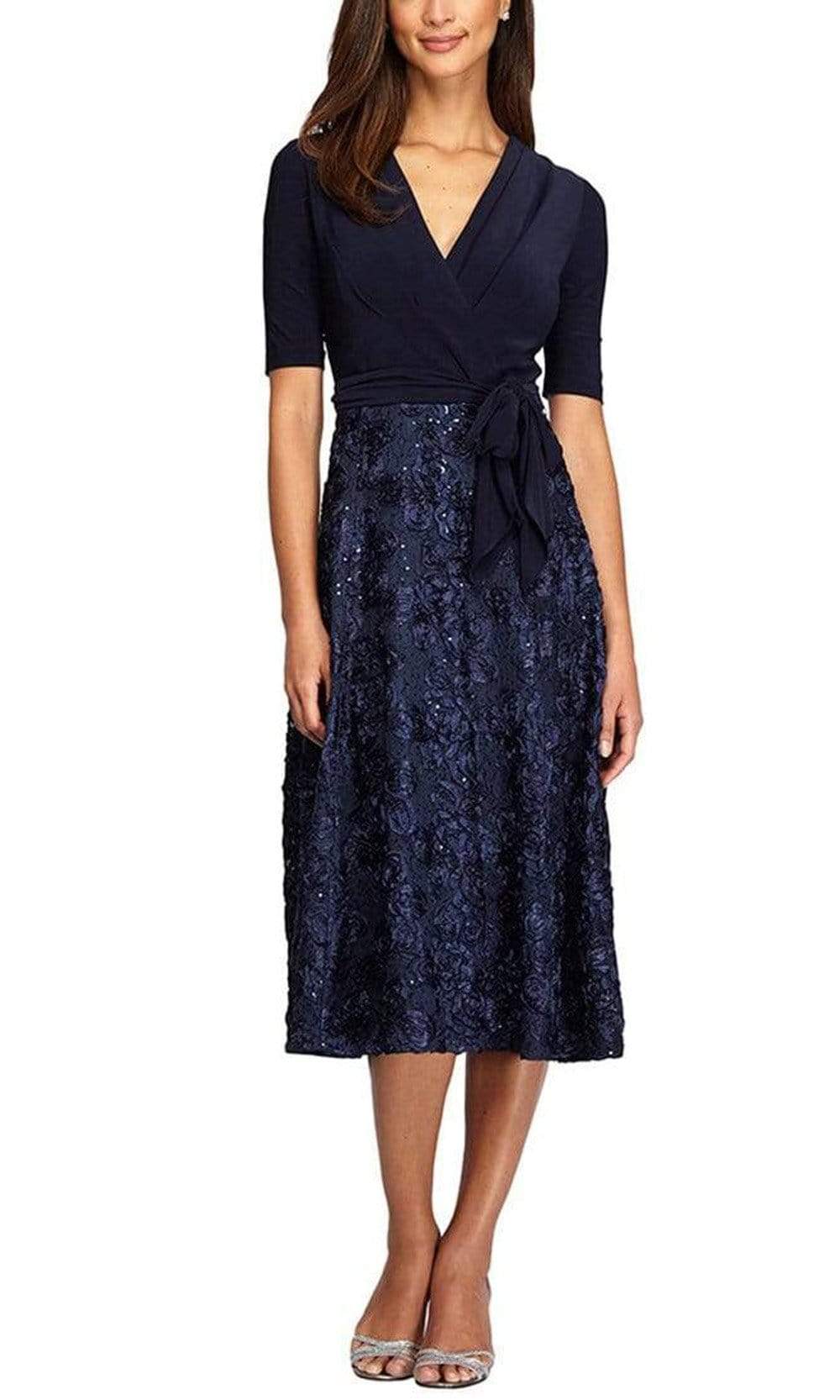 Alex Evenings - Tie-Waist Lace A-line Dress 1121465SC In Blue