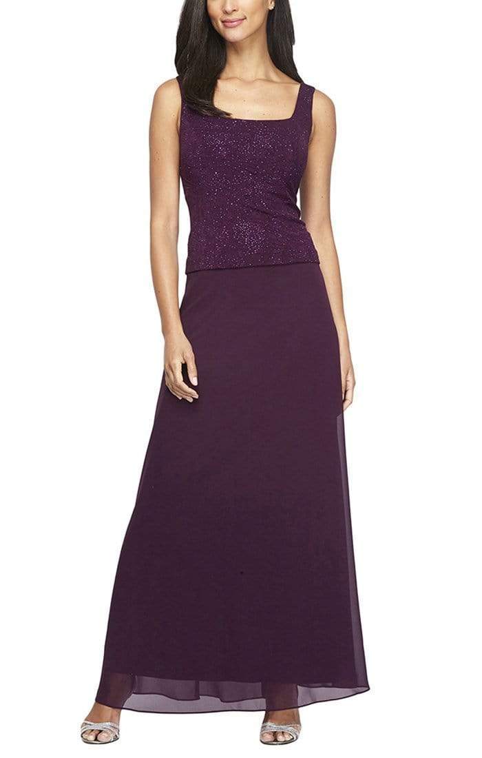 green emerald velvet dress Alex Evenings Women's Embellished-Neck Side-Ruched Illusion Dress - Eggplant main image 1