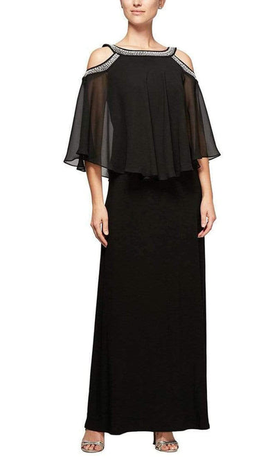 Alex Evenings - 1351319 Beaded Capelet Matte Jersey Dress Mother of the Bride Dresses 12 / Black