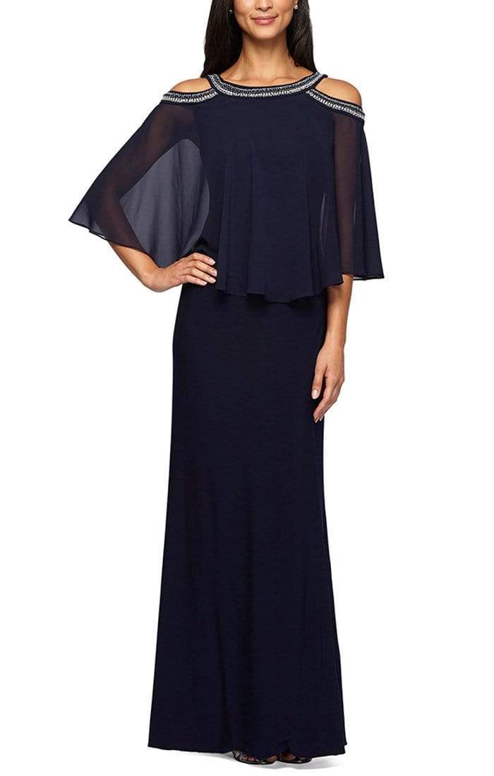 Alex Evenings - 1351319 Beaded Capelet Matte Jersey Dress Mother of the Bride Dresses 8 / Navy