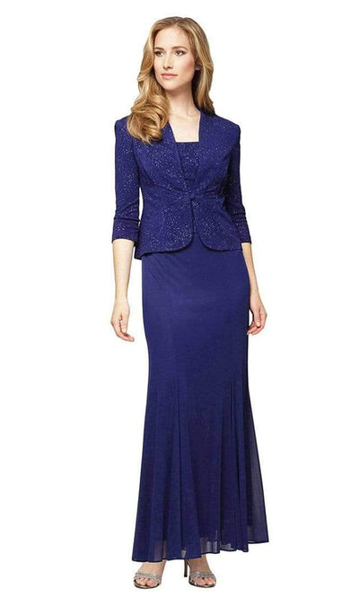 Alex Evenings - 2251651 Glittered Jacquard Dress With Jacket Evening Dresses 6P / Electric Blue