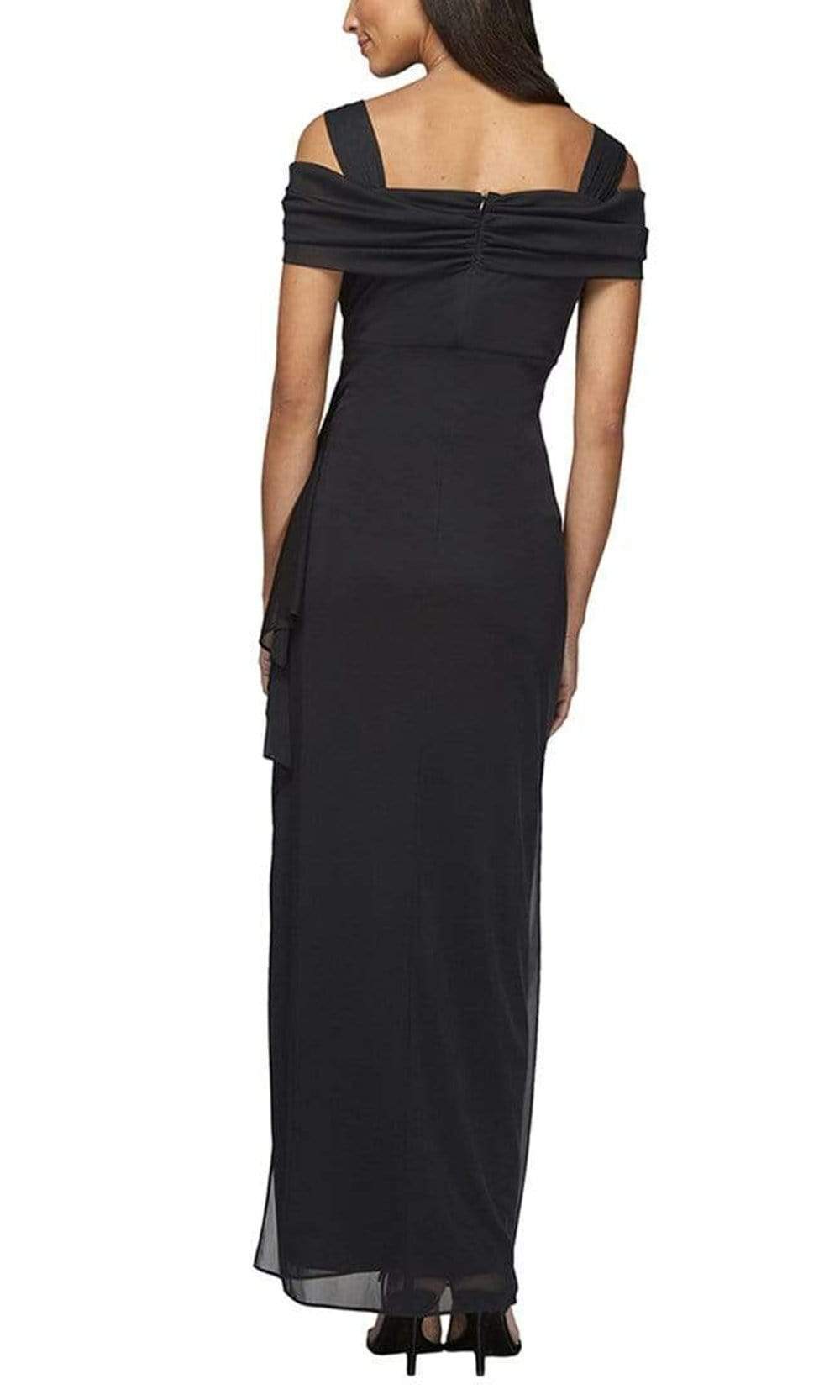 Alex Evenings Petite Lindsay Cold Shoulder Mesh Gown Black / 4P Alex Evenings Petite Lindsay Cold Shoulder Mesh Gown Black / 4P
