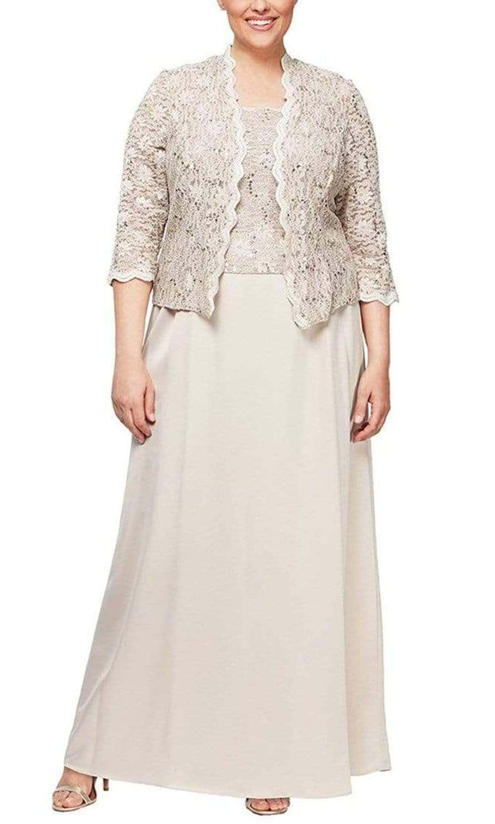 Alex Evenings - 4121198 Sequin Lace and Chiffon Dress with Lace Jacket Mother of the Bride Dresses 18W / Taupe