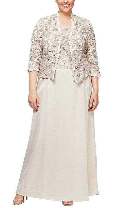Alex Evenings - 4121198 Sequin Lace and Chiffon Dress with Lace Jacket Mother of the Bride Dresses 18W / Taupe