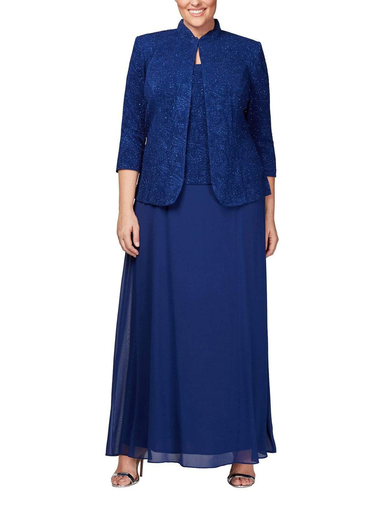 alex evenings electric blue dress Alex Evenings Long Rosette Sequin Lace Off-the-Shoulder Gown Violet / 16