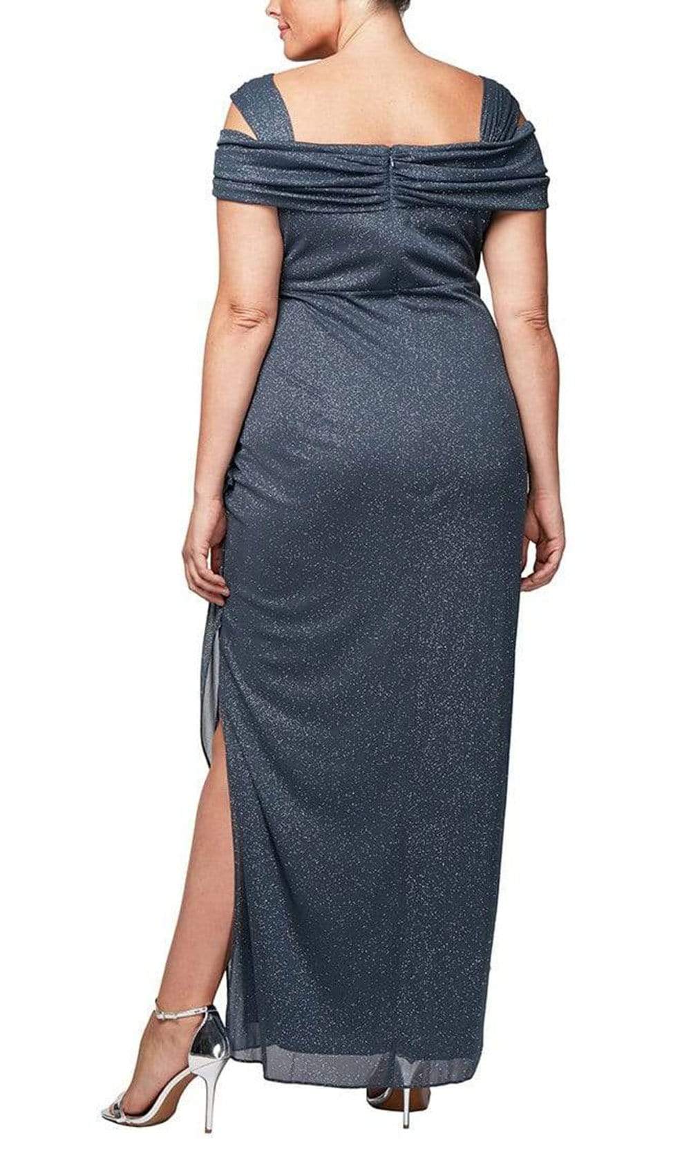 alex evenings off the shoulder sheath dress Alex Evenings Off-the-Shoulder Metallic Knit Dress Black / 14