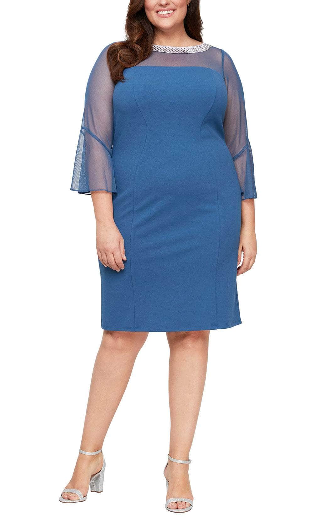 Alex Evenings 460146 - Beaded Illusion Neckline Cocktail Dress Special Occasion Dress 14W / Wedgewood