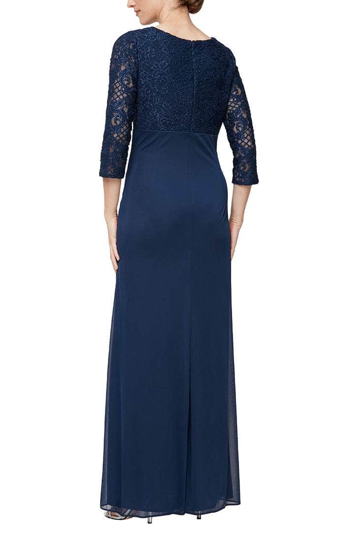 Alex Evenings Womens Lace Glitter Evening Dress Navy 10