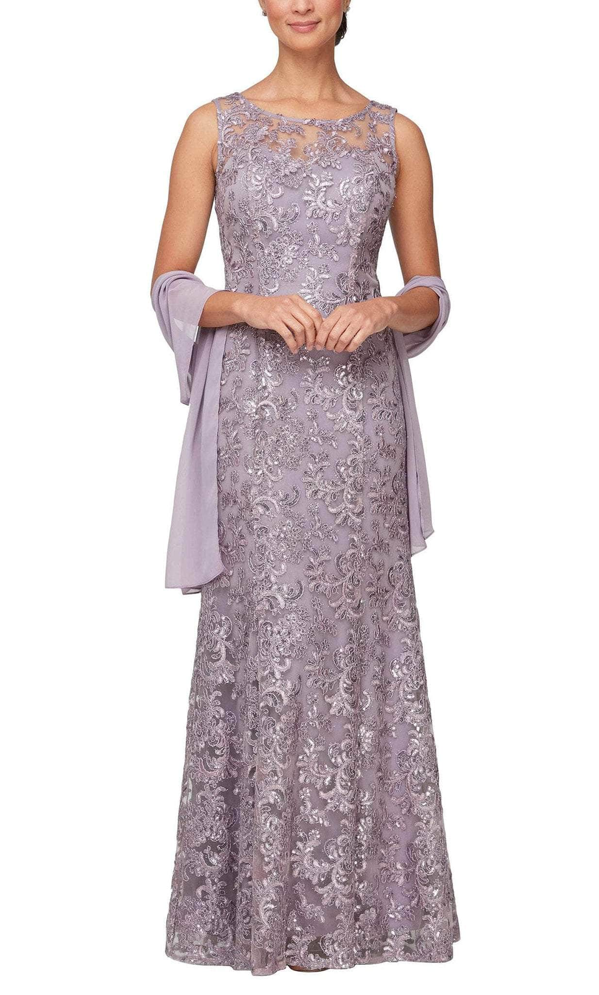 Alex Evenings 811711281 - Embroidered Trumpet Evening Dress Evening Desses 2 / Wisteria