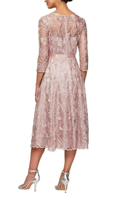 Alex Evenings - Tea Length Quarter Sleeve Lace Dress 8117835SC In Pink
