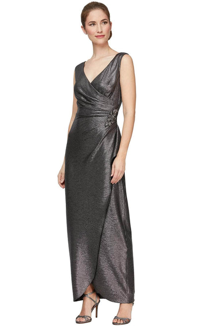 Alex Evenings 8127565 - Metallic Sheath Evening Dress Special Occasion Dress 4 / Gunmetal