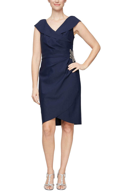 Alex Evenings 8134300 - Cap Sleeve Collared Cocktail Dress Special Occasion Dress 2 / Navy