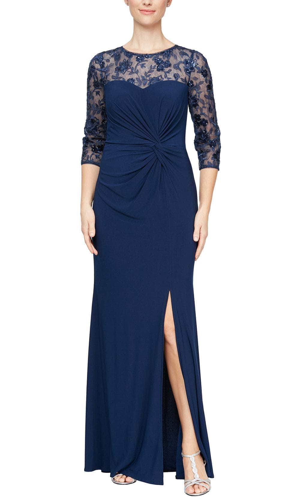 Alex Evenings 81351605 - Knot Front Illusion Evening Dress Special Occasion Dress 4 / Navy