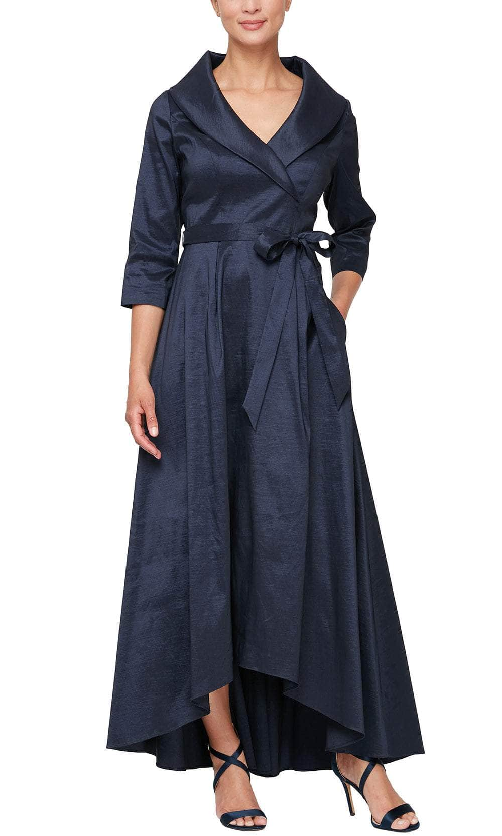 Alex Evenings 8166633 - Collared Taffeta Formal Dress Special Occasion Dress 4 / Navy